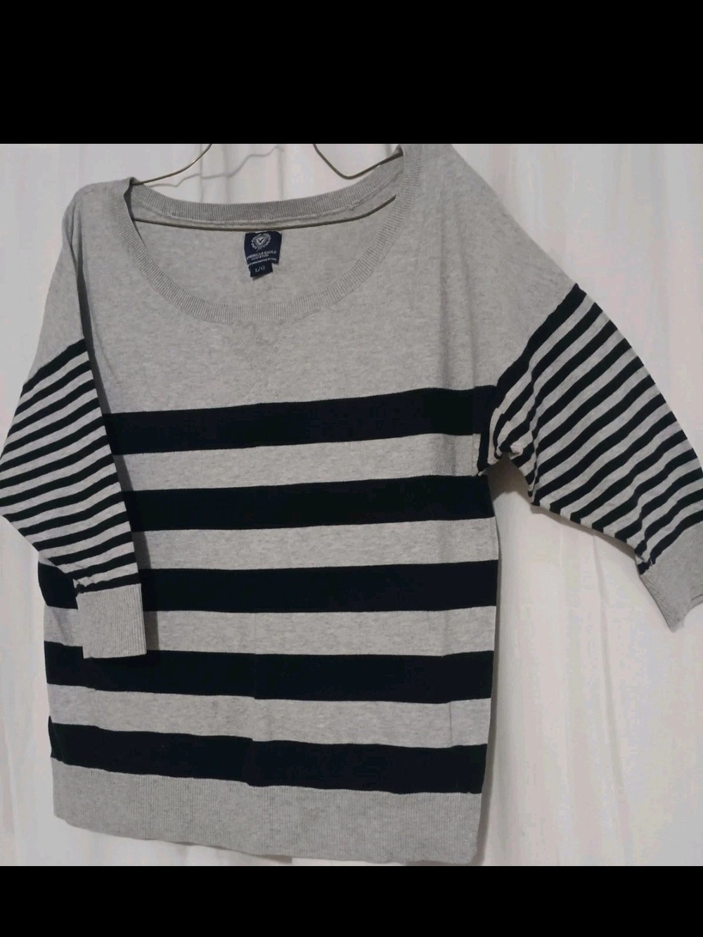 American Eagle Outfitters Gray & Black Striped Scoop Neck Sweater